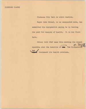 Primary view of object titled '[News Script: Cleburne Clamor]'.