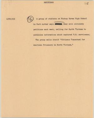 Primary view of object titled '[News Script: Petitions]'.
