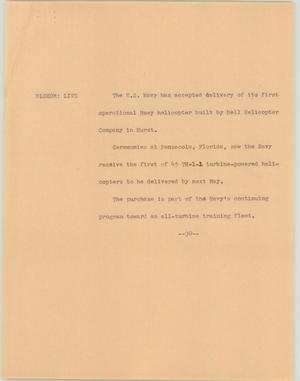 Primary view of object titled '[News Script: Navy Helicopter]'.