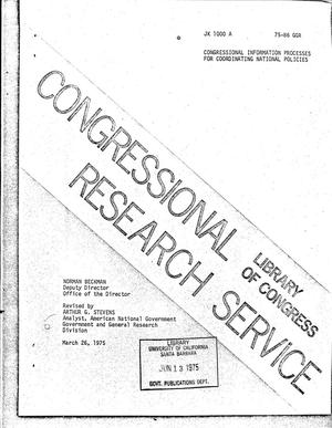 Primary view of object titled 'Congressional Information processes for coordinating national policies'.