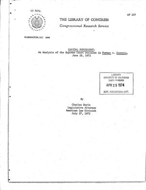 An analysis of the Supreme court decision in Furman v. Georgia, June 29, 1972