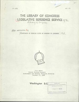 Primary view of object titled 'Acceptance Of Foreign Gifts By Members Of Congress, 1968'.