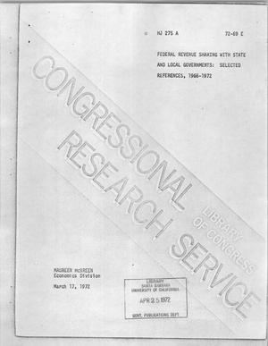 federal revenue sharing with state and local governments: selected references 1966-1972