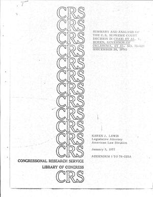 Summary and Analysis of the U.S. Supreme Court Decision in Craig Et Al. v. Boren, Governor of Oklahoma, Et Al. No. 75-028