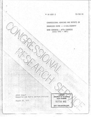 Congressional Hearings and Reports on Organized Crime: A Bibliography