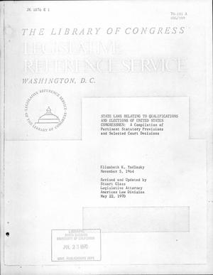 State Laws relating to qualifications and elections of United states Congressmen