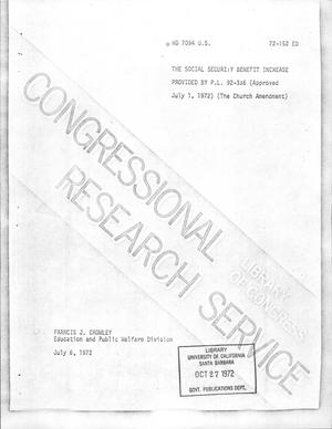 The Social Security Benefit Increase Provided By P.L. (Approved July 1, 1972) (The Church Amendment)