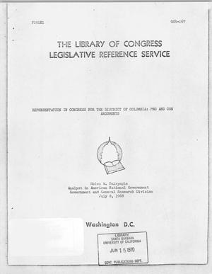 Representation in Congress for the district of Columbia: Pro and Con arguments. 1968