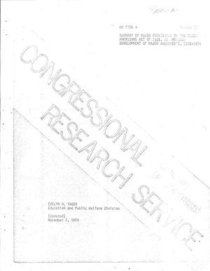 Primary view of object titled 'Summary of Major Provisions of the Older Americans Act of 1965, As Amended: Development of Major Amendments, 1965-1974'.