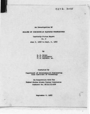 An Investigation of Scaling of Zirconium at Elevated Temperatures Quarterly Status Report no. 9.June 2, 1955 to Sept. 2, 1955