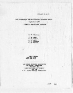 Unit Operations Section Monthly Progress Report September 1960