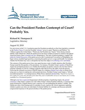 Primary view of object titled 'Can the President Pardon Contempt of Court? Probably Yes.'.
