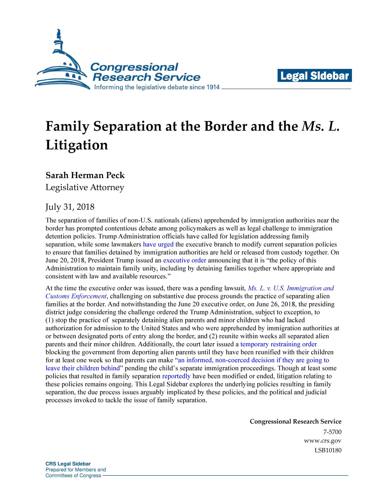 Family Separation At The Border And The Ms L Litigation Unt Digital Library