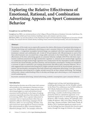 Exploring the Relative Effectiveness of Emotional, Rational, and Combination Advertising Appeals on Sport Consumer Behavior