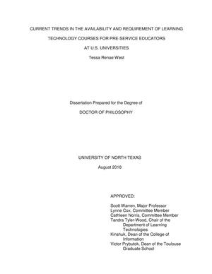 Primary view of object titled 'Current Trends in the Availability and Requirement of Learning Technology Courses for Pre-Service Educators at US Universities'.
