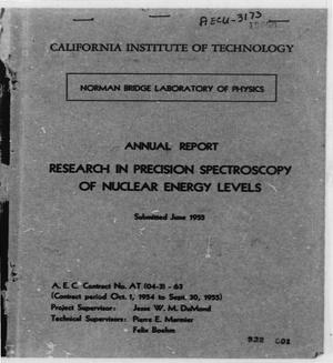 Fundamental Research in Nuclear Spectroscopy and X-Rays. Annual Report No. 1 for Period October 1, 1954 to September 30, 1955 on Research in Precision Spectroscopy of Nuclear Energy Levels