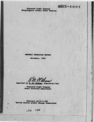 Shippingport Atomic Power Station : Monthly Operating Report, November 1959