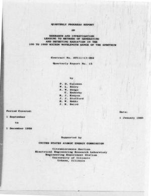 Research and Investigation Leading to Methods of Generating and Detecting Radiation in the 100 to 1000 Micron Wavelength Range of the Spectrum. Quarterly Progress Report No. 15 for 1 September to 1 December 1959