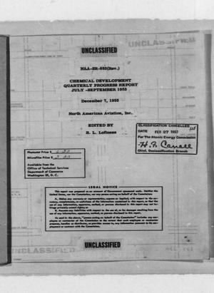Primary view of object titled 'Chemical Development, Quarterly Progress Report, July-September, 1953.'.