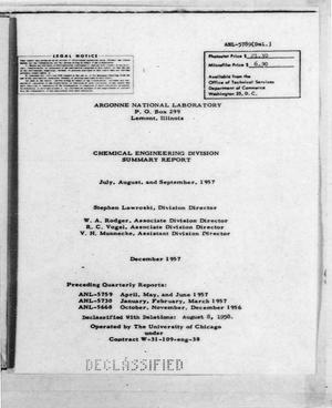 Chemical Engineering Division Summary Report July, August, and September, 1957