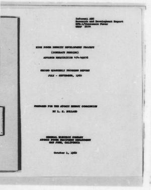 High Power Density Development Project (Contract Pending) Advance Requisition 474-49976 - Second Quarterly Progress Report, July-September, 1960