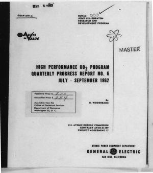 High Performance UO2 Program Quarterly Progress Report No. 6 : July-September 1962