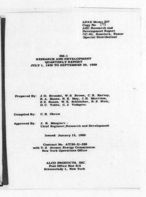 SM-1 Research and Development Quarterly Report : July 1, 1959 to September 30, 1959
