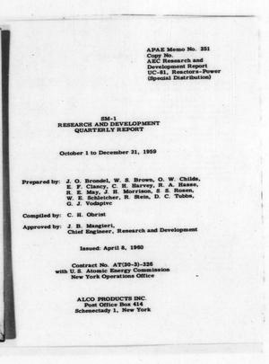 SM-1 Research and Development Quarterly Report  : October 1 to December 31, 1959