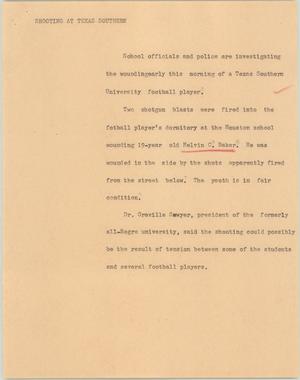 Primary view of object titled '[News Script: Shooting at Texas Southern]'.