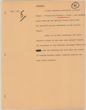 Primary view of object titled '[News Script: Baker shot and killed]'.