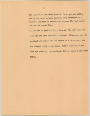 Primary view of object titled '[News Script: Editor car crash]'.