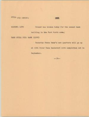 Primary view of object titled '[News Script: New bank construction]'.