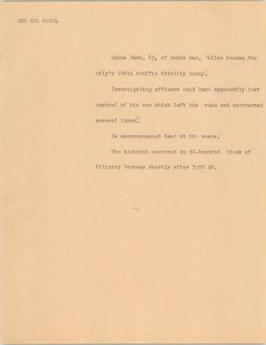 Primary view of object titled '[News Script: One car fatal]'.