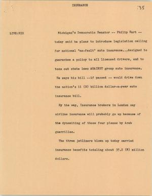Primary view of object titled '[News Script: Insurance]'.