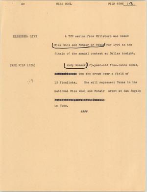 Primary view of object titled '[News Script: Model crowned winner]'.