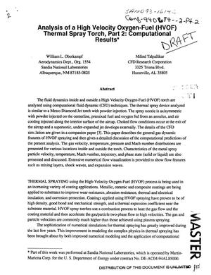 Analysis of a High Velocity Oxygen-Fuel (HVOF) thermal spray torch. Part 2, Computational results