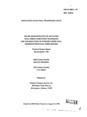 Innovative Clean Coal Technology (ICCT): 500 MW demonstration of advanced wall-fired combustion techniques for the reduction of nitrogen oxide (NO{sub x}) emissions from coal-fired boilers. Technical progress report, Second quarter 1992