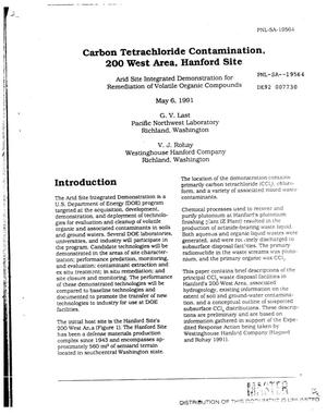Carbon tetrachloride contamination, 200 West Area, Hanford Site: Arid Site Integrated Demonstration for remediation of volatile organic compounds