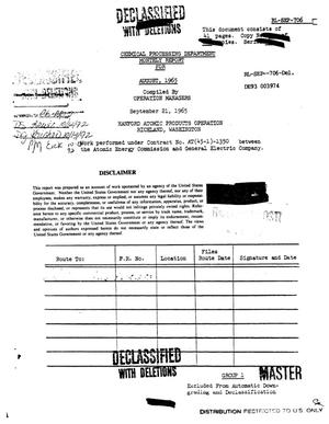 Chemical Processing Department Monthly Report: August 1965