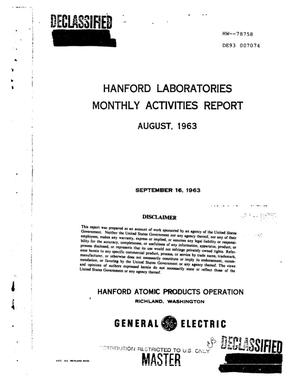 Hanford Laboratories monthly activities report, August 1963