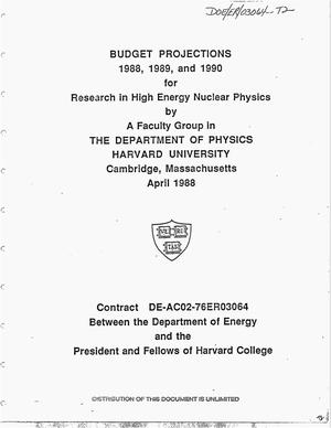 Budget projections 1988, 1989, and 1990 for research in high energy nuclear physics