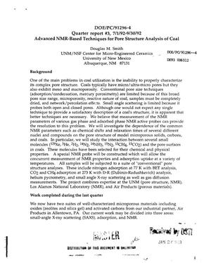 Advanced NMR-based techniques for pore structure analysis of coal. Quarterly report No. 3, July 1, 1992--September 30, 1992
