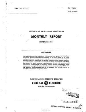 Irradiation Processing Department Monthly Report: September 1961