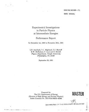 Experimental investigations in particle physics at intermediate energies. Performance report for December 1, 1990--November 30, 1991