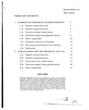 [Band electronic structures and crystal packing forces: Progress report, July 1, 1989--December 13, 1991]
