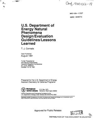 US Department of Energy Natural Phenomena Design/Evaluation Guidelines/Lessons Learned