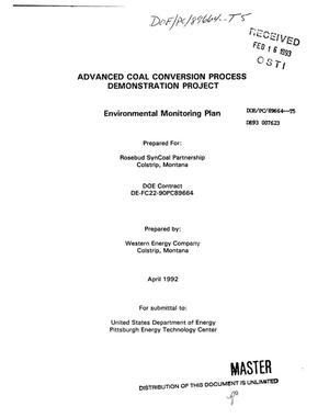Advanced Coal Conversion Process Demonstration Project. Environmental Monitoring Plan
