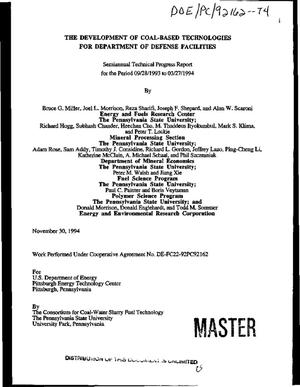 The development of coal-based technologies for Department of Defense facilities. Semiannual technical progress report, September 28, 1993--March 27, 1994