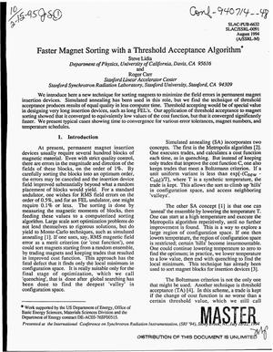 Faster magnet sorting with a threshold acceptance algorithm