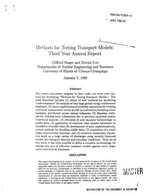 Methods for testing transport models. Third year annual report